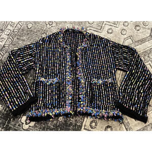 Zara Multi-Color Tweed Textured Frayed Blazer Jacket Medium
